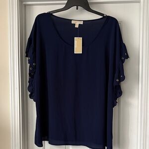 MICHAEL Michael Kors Deep Blue Blouse with Buttoned Ruffle Sleeves